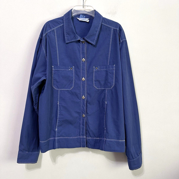 Fresh Produce Jacket Plus 1X Cotton Blue Lightweight Button Front Pockets Chore - Picture 1 of 12